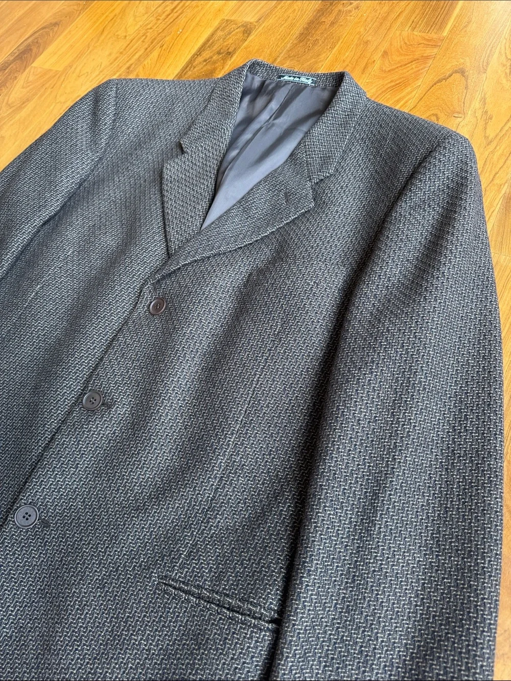 VTG 90s Giorgio Armani Brown/Green/Black Textured Three-Button Wool Blazer 44L